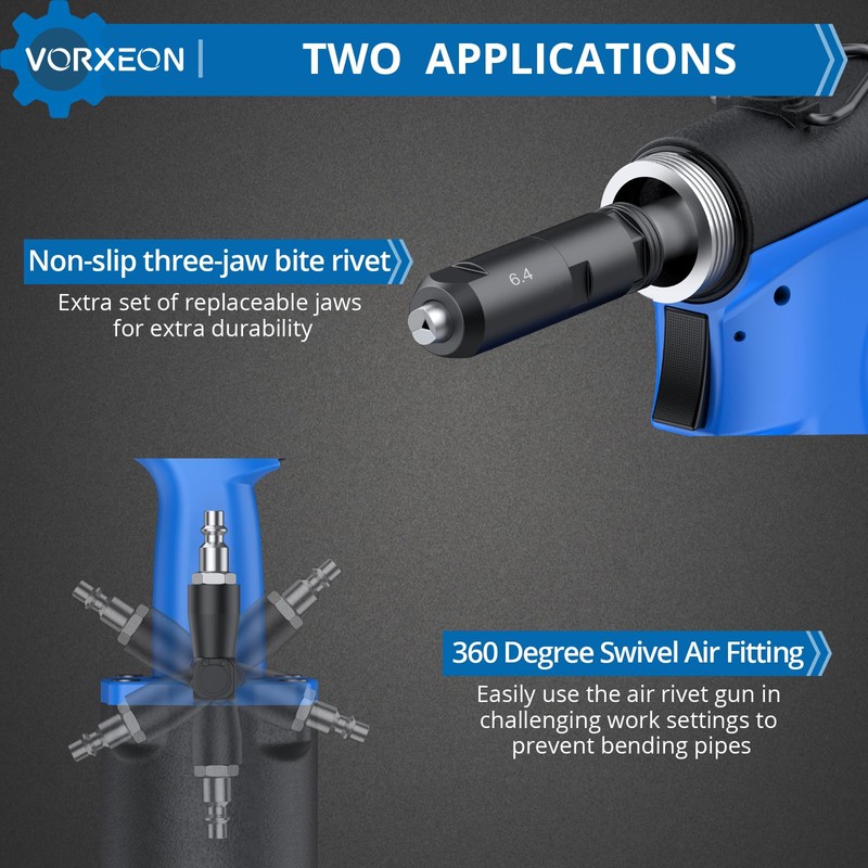 VORXEON Self Suction Pneumatic Rivet Gun Kit 3/32" - 1/4"
