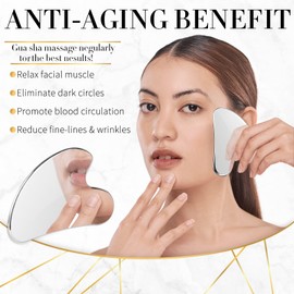 Gua Sha Facial Tool, Stainless Steel Guasha Scraping Massage Tool, Lymphatic Drainage Massage Scraper for Face, Eyes, Neck, Body
