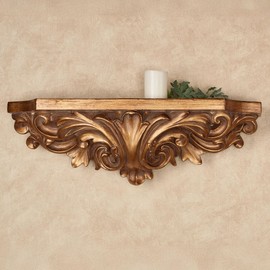 Touch of Class Astrella Wall Shelf Aged Gold - Fleur De Lis Design - Ornate Shelves for Bedroom, Living Room, Entryway, Hallway - Victorian, Baroque Style Decor