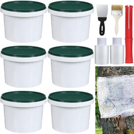 Qualirey 6 Pack Tree Banding Insect Barrier Kit 15oz Tree Glue Traps & 2 Roll Plastic Tree Wrap, Lanternfly & Fly & Ant Traps, Outdoor Adhesive Crawling Insect Trap for Trees Plants Fruit