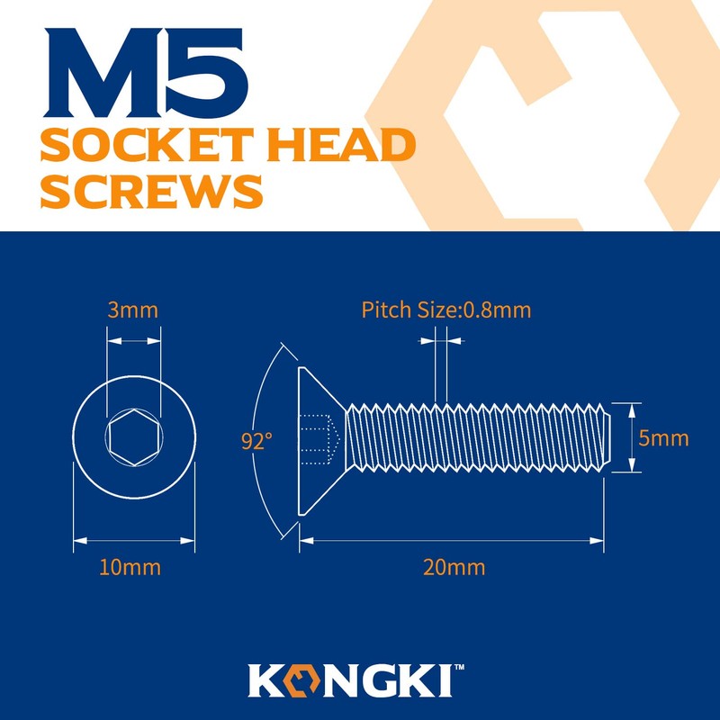 Pack of 60 M5 x 20 mm Countersunk Screws with