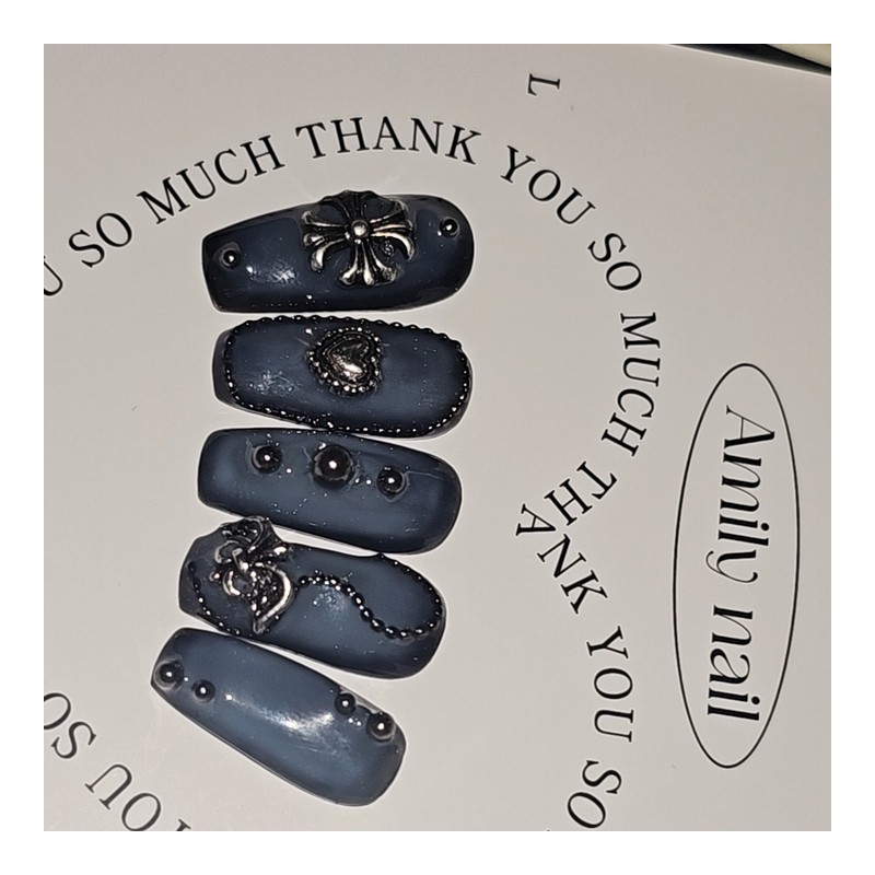 Black Chrome [Handmade Nail Tips] Emily Nail - Short Square