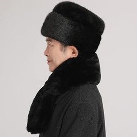 Winter Faux Fur Trapper Hat Men Women Russian Warm Ushanka Hat Windproof Furry Trooper Dad Hat Ski Snow Cap Outdoor Hunting, Black, 5 7/8-6