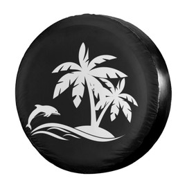 Delerain Spare Tire Cover Dolphin Palm Tree Wheel Covers Waterproof Dust-Proof UV Sun Universal Fit for RV Trailer RV SUV Truck and Many Vehicle (17 Inch for Diameter 31"-33")