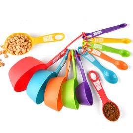 EigPluy Measuring Spoons, Set of 2 Plastic Measuring Spoons, Kitchen Measuring Spoon Sets for Measuring Dry and Liquid Ingredients, Dishwasher Safe (Colourful)