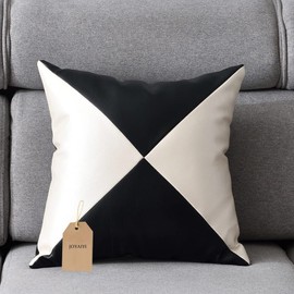 JOYAIYI Luxury Throw Pillow Cover Nordic 22x22 Leather Texture PU Leather Fabric, Simple and Fashionable Sofa Backrest Throw Pillow Car Interior (22x22 Inch (Pack of 1), Black&White)