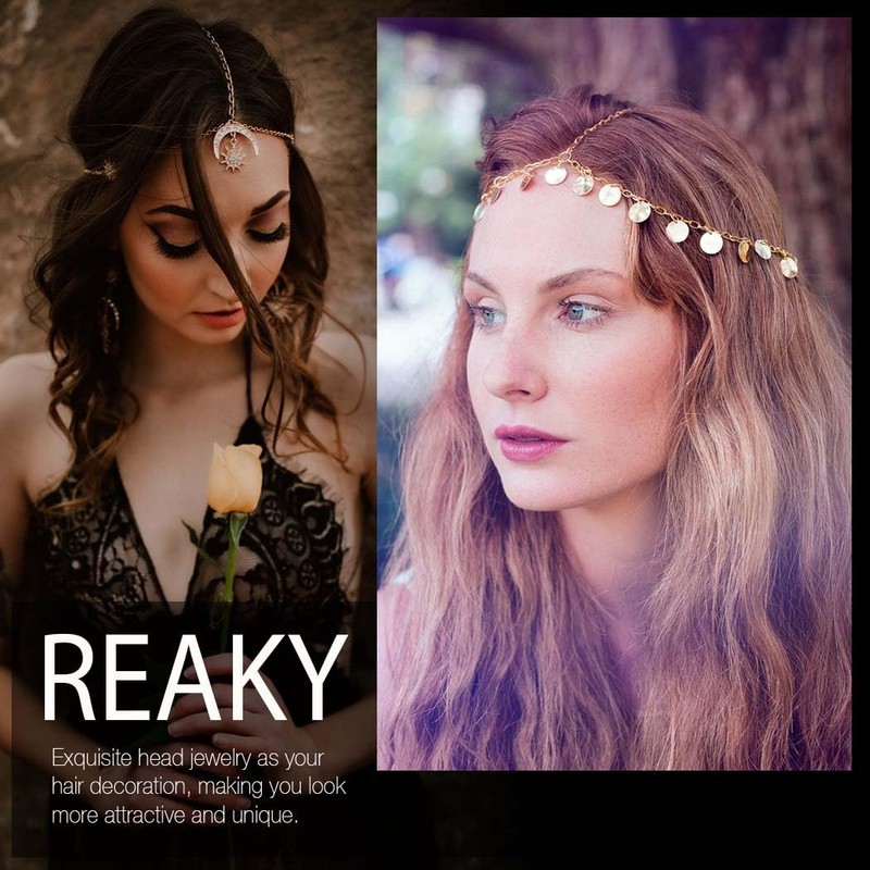 Reaky Gold Sequin Head Chain Egyptian Headpiece for Women, Alloy