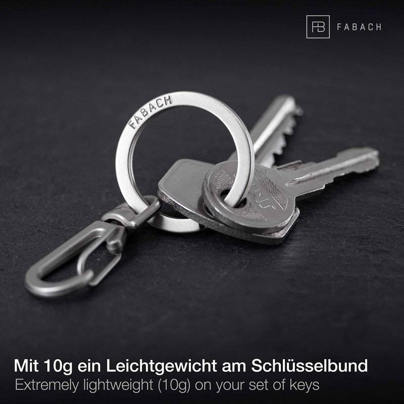 Fabach carabiner key ring with rotating key ring. Small removable