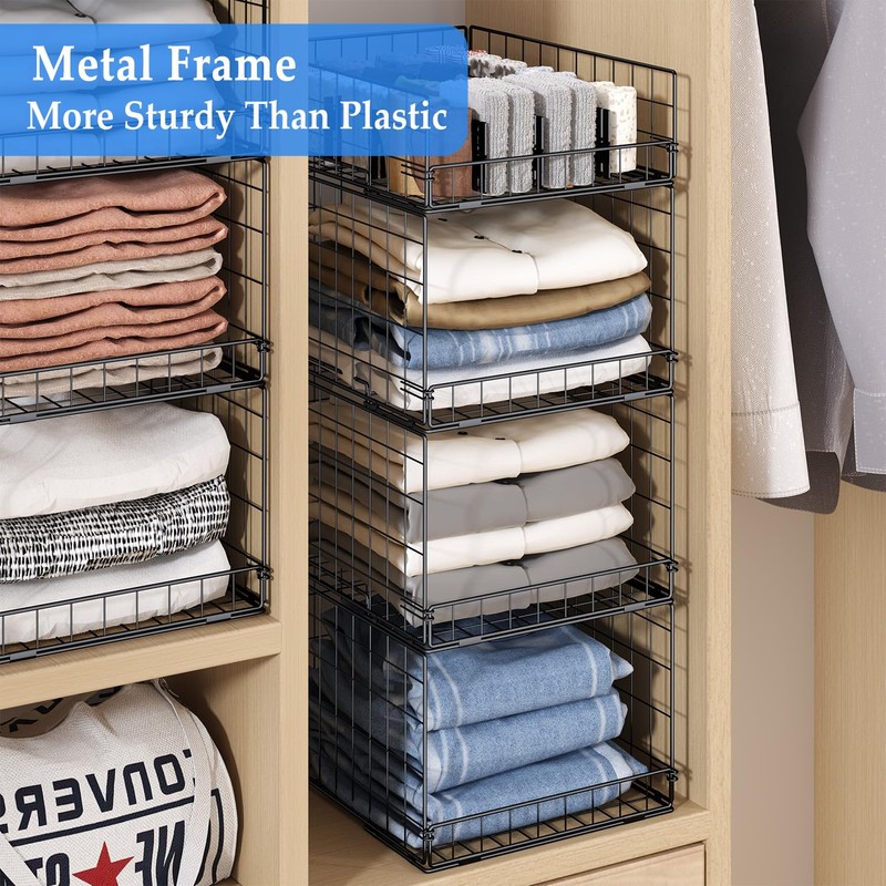 4 Tier Closet Organizers and Storage Shelves,4 Pack Narrow Stackable