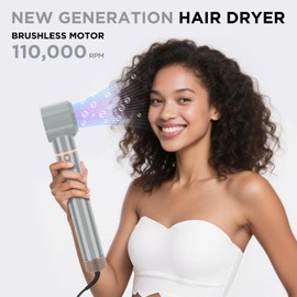 5 in 1 Blow Dryer Brush IG INGLAM MegaAir Hair Styler Brushless Hair Dryer Brush Air Auto-Wrap Curler Hot Air Brush Negative Ions No Heat Damage Frizz-Free Drying Curling Straightening,Gray