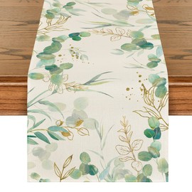 Artoid Mode Green Eucalyptus Leaves Summer Table Runner, Seasonal Wedding Kitchen Dining Table Decoration for Home Party Decor 40x240 cm