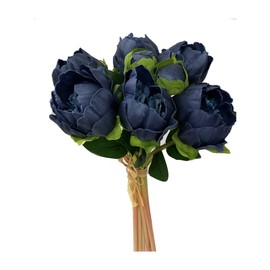 Angel Isabella Realistic Peony Bouquet - Real Touch Artificial Flowers for Decoration - Artificial Flowers Arrangements for Home, Wedding, Corsage, Boutonniere - 6 Blooms and 2 Buds, Marine Navy