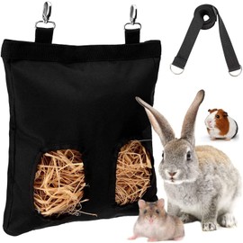 Rabbit Hay Feeder Bag, Guinea Pig Hay Feeder Storage, Small Animal Hanging Feeders, Bunny Feeding Bags with 2 Holes, Pet Oxford Cloth Fabric Bag with Shoulder Strap for Chinchilla, Hamsters, Bunnies