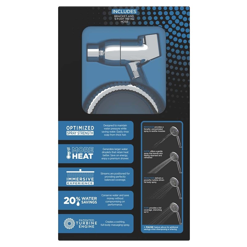 Neo Exhilaration VSR-5000-E2 5-Setting Polished Chrome Low Flow Handheld Shower