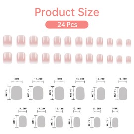 24 Stück Press on Nails,Künstliche Nägel Kurz,Fingernägel zum Aufkleben,Square Rosa Nude Pink Gradient White Fake Nails Full Cover Kunstnägel,Nägel zum Aufkleben Kurz für Frauen & Mädchen
