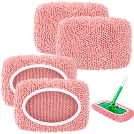 Nicemiya 4 Pack Reusable Mop Pads Compatible with Swiffer Sweeper, Microfiber Chenille Washable Swiffer Mopping Pads, Dry & Wet Sweeping Mopping Cloths (Pink, Not Included Mop)