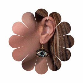 Dervivea Boho Crystal Evil Eye Drop Earrings Rhinestone Eye Hook Earrings Black Evil Eye Dangle Earrings Vintage Large Eye Earrings Jewelry for Women and Girls