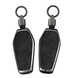 ontto Car Key fob Cover Case fit for BYD Dolphin Atto 3 Seal Song Plus Qin Tang E2 2021 2022 2023 2024 Smart Key holder Metal Leather Shell bag keyring keychain protector accessories 4 buttons Black C