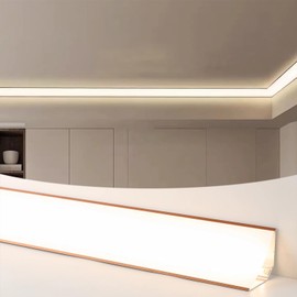 JARBIH Led Aluminum Profile for Ceiling Wall Decoration, 1M/3.3ft 6cmx6cm Top Corner Strip Line Luminous Ceiling Free Lamp Internal Channel Linear for Living Room Home (Gold, 5PACK)