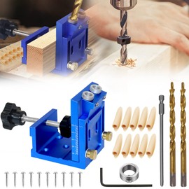 6 Piece Pocket Hole Jig Set, Angled Drilling Aid, 9 mm Drilling and 150 mm Electric Charge, Adjustable Pocket Hole Drilling Template, for Woodworking and Furniture Making, Dowel Gauge
