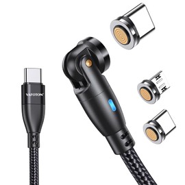 VAFOTON 9-poliges USB-C-Kabel, magnetisch, 2 m, 60 W, Schnellladekabel, 3 A, magnetisches Ladegerät, 360 ° drehbar und 180 °, magnetisches Ladegerät, für Micro USB/Typ C