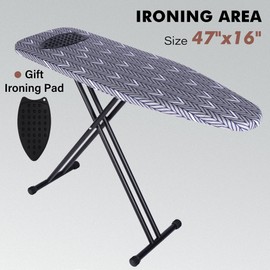 veiox Ironing Board Full Size, Metal Construction Iron Board with Extra Thick Heavy Duty Padded Cover, Stable Structure, Anti-Skid Feet (47x16)