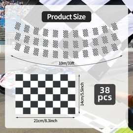 32.8ft 38 Pieces Rectangle Checkered Racing Flags Pennant Banner - Mini Race String Banner Flag, White Black Bunting Banner for Indoor Outdoor Car Racing Football Matches Birthday Party Sports Events, Home, School, Bars, Restaurants, Garden Decor