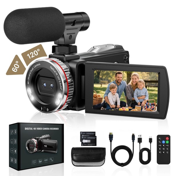 ZIMOCE 4K 60FPS Video Camera Camcorder with HDMI Cable, 48MP