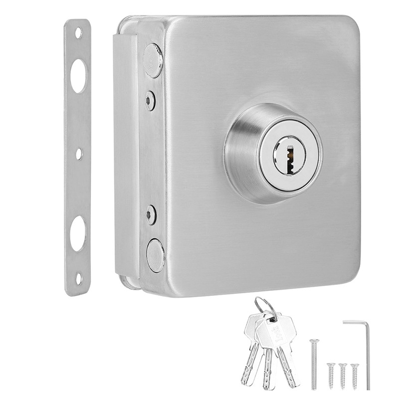 Square Single Glass Door Lock Latch Stainless Iron Office Security