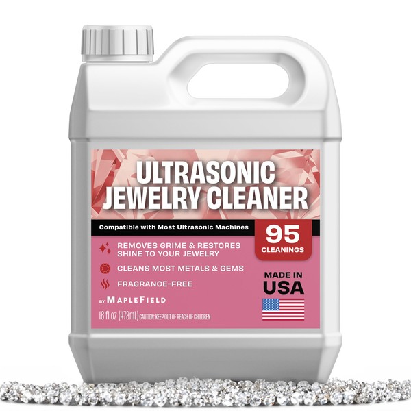 Maplefield Ultrasonic Jewelry Cleaner Solution (16 oz) for Gold, Silver
