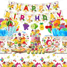 Fruit Party Supplies, Includes Banners, Plates, Cupcake Toppers, Napkins, Cups, Tablecloths, for Dancing Fruit Theme 1st Birthday Baby Shower Party Decor Serves 20