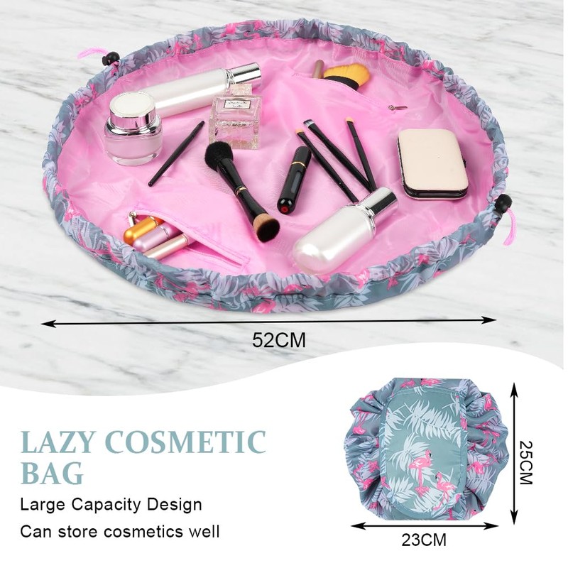 URAQT Lay Flat Drawstring Makeup Bag, Large-Capacity Travel Cosmetic Pouch,