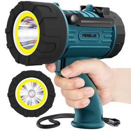 YIERBLUE Rechargeable Spotlight Floodlight Combo 120,000 High Lumen LED, IP67 Waterproof Spot Light COB Flood Light, Impact Resistant Handheld Spotlight with Foldable Stand and Detachable Red Lens