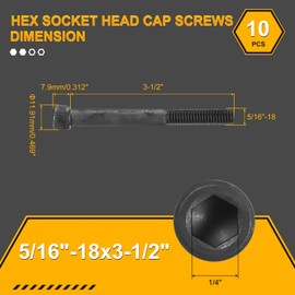 DTGN 5/16"-18x3-1/2 Socket Head Cap Screws Bolts - 10Pack - Good for Road Bicycle, Mountain Bike, Auto, Motorcycle - Carbon Steel Hex Head Metric Screws, Black