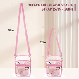 Blvornl Clear Crossbody Bag with Adjustable Shoulder Strap, Stadium Approved PVC Clear Purse Bag with Front Pocket, Clear Messenger Bag for Women and Men for Concerts Sports Events (Pink)