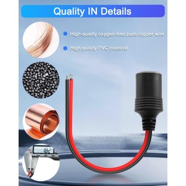 HATMINI 3 Pcs 14AWG Zigarettenanzünder Buchse mit blanken Draht verzinnt Kabel, 12V 24V Reparatur und Ersatz Universal Auto Zigarettenanzünder Stromkabel -1FT/30CM