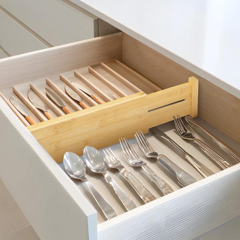 VaeFae 3 Pack Bamboo Drawer Dividers, 4" High Adjustable 16.6"