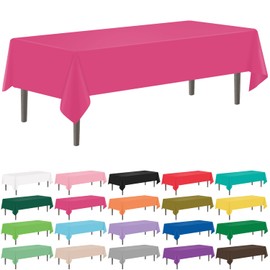 YSYJ 12 Pack Hot Pink 54 x 108 Inch Disposable Plastic Tablecloths Rectangular Table Cloth Plastic Table Cover for Parties