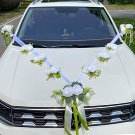 Car Decoration Wedding Bonnet White, Wedding Decoration Car Decoration, Car Wedding Decoration Garland, Car Jewellery Bride Couple Rose, Wedding Car Decoration Set, Silk Flowers for Wedding Car