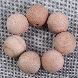 YIEUR Pack of 30 Natural Large Wooden Beads for Threading, 25 mm Wooden Ball Beech Wood, Round Wooden Beads Natural Wooden Balls with Hole for Crafts for DIY Jewellery Making (25 mm)