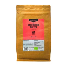 Bio Hagebutten Pulver 500g - Rohkost Qualität - ganze Hagebutte gemahlen - für Smoothies, Müsli, Tee