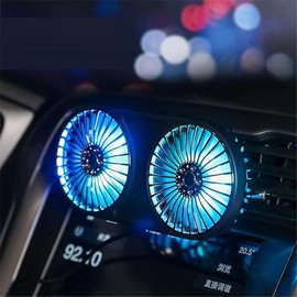AUSTYLCO Car Fan with USB Port, Car Fan, Double Headed Car Fan, Tabletop/Car Fan, Car Fan, 360 Degree Rotation, LED Light, 3 Level Air Flow Adjustment, Quiet, Dual Use, Air Conditioner Vent / Center