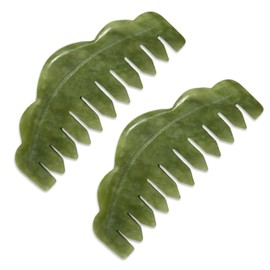 ZGGAZCA 2Pcs Jade Comb Facial Supplies Gua Sha Hair Tool for Scalp Massage Handheld Head Massager Combs for Therapy Jade Brush Massage Tool for Relaxation and Wellness Care