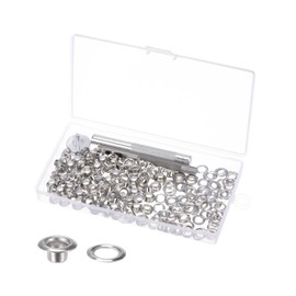 sourcing map 100 Sets Grommet Tool Kit Silver Tone 5mm/0.2 Inch Copper Metal Grommet Eyelets with 3pcs Installation Tools & Storage Box for Shoes Clothes Leather DIY