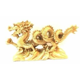 NEW  Chinese Feng Shui Dragon Figurine Statue for Luck & Success 6" LONG GOLD