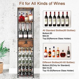 TQVAI Wine Rack, 7-Tier 40+ Bottles | 2-in-1 Modular Split Space Saver | Freestanding Floor Liquor Storage Cabinet with Adjustable Feet & Drawer for Home Bar, Coffee Station, Vintage/Black