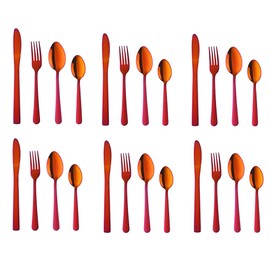 BuyGo Silverware Set Flatware Set Stainless Steel Dinnerware Set 24-Piece Cutlery Set, Service for 6, Rainbow red