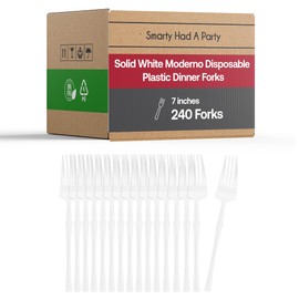 Smarty Had A Party Solid White Moderno Disposable Plastic Dessert Forks 240 Forks Heavy Duty Plastic Forks for Parties Catering and Events Premium Bulk Forks Disposable