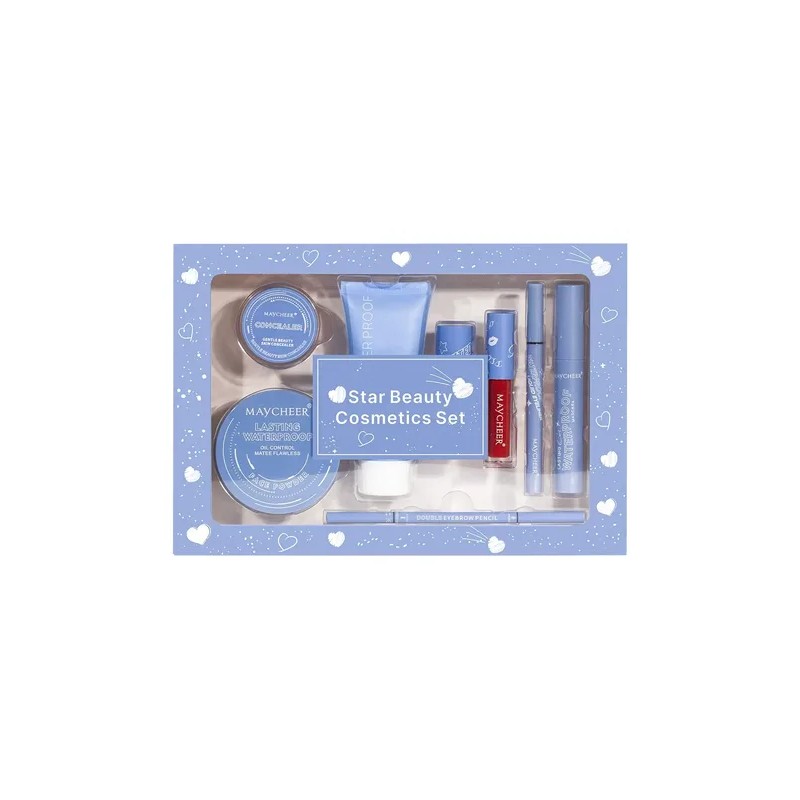 Set De 8 Psc Mascara Polvo Lápiz Labial Eyeliner Concealer