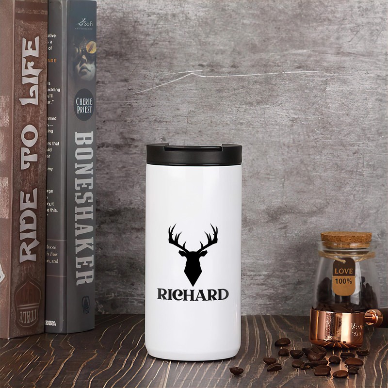 GRAZDesign Thermobecher mit Namen personalisiert, Hirsch Geschenk Weihnachten, Kaffeebecher to